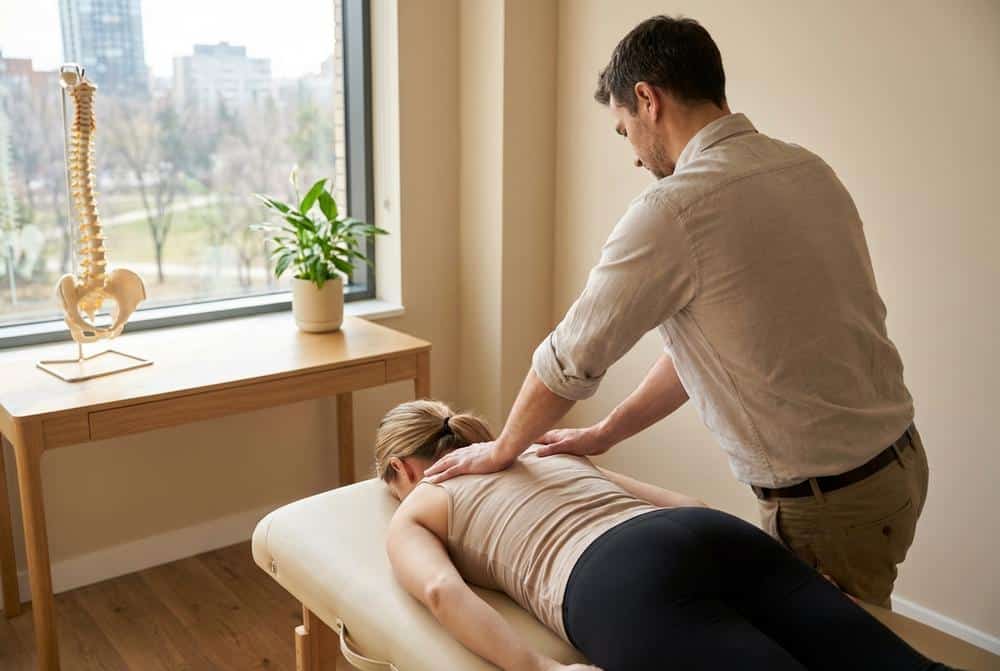 Osteopata w Centrum Medycznym Symetria w Białymstoku podczas terapii manualnej pacjenta